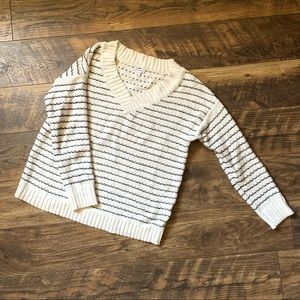 Knit Striped V-Neck Sweater | Black & Off-White